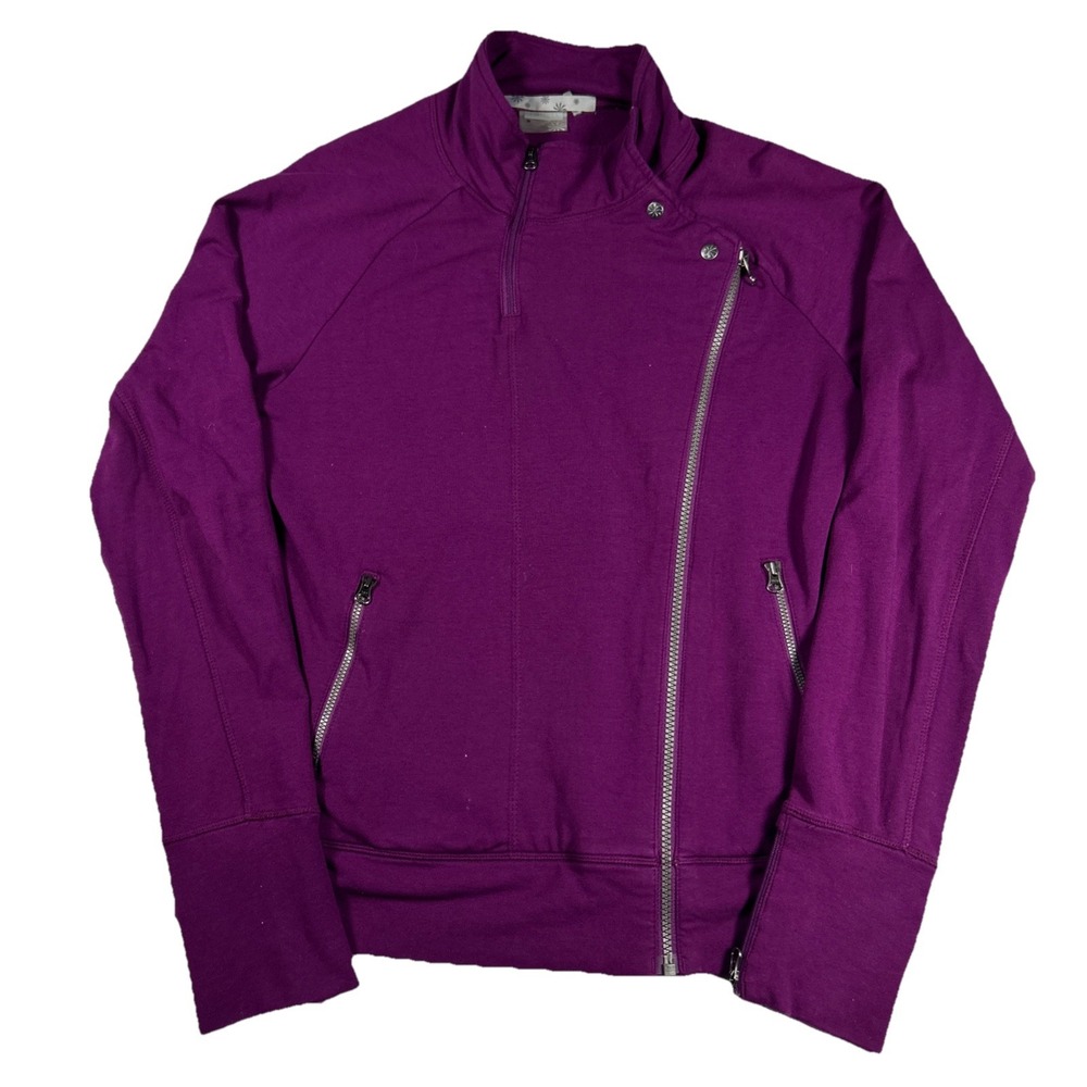 Athleta Zip Up Jacket Moto Style Athletic Women's Medium Purple Asymmetrical